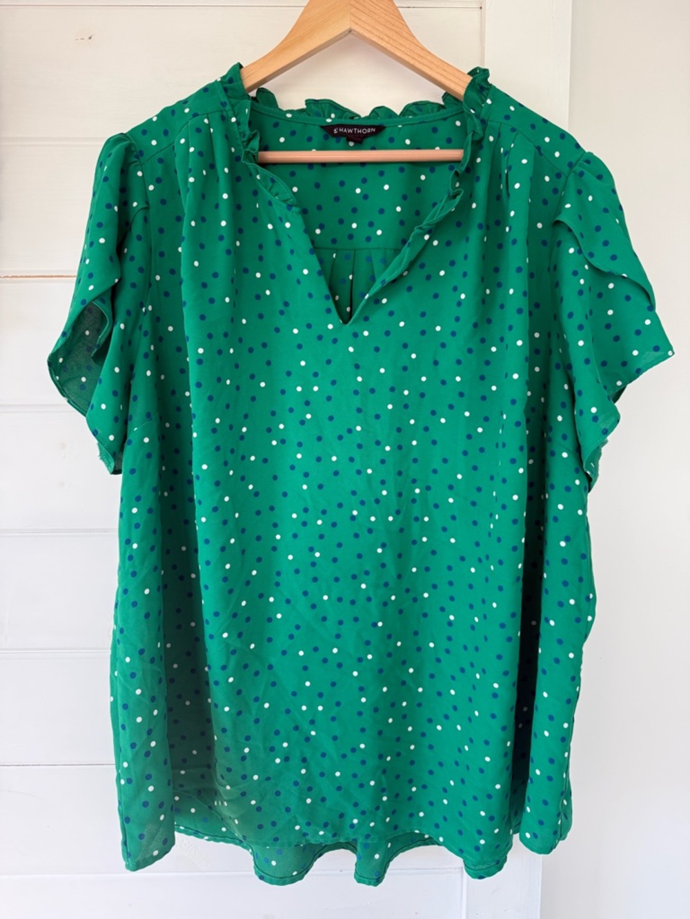 41 Hawthorn Green Polka Dot Ruffle Sleeve Blouse